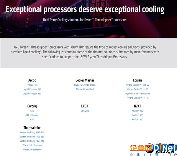 AMD 16核心功耗達180W：官方推薦21款水冷散熱器