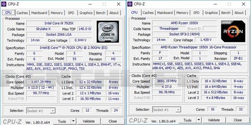 i9 7920X VS ThreadRipper 1950X規(guī)格參數(shù)對比