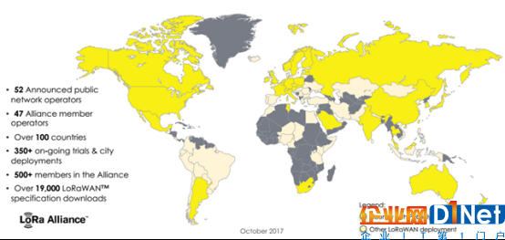 圖：LoRa網(wǎng)絡的全球覆蓋情況。