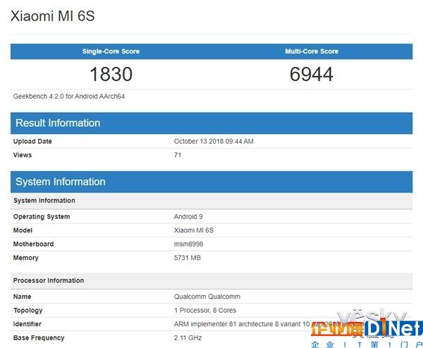 小米6S現(xiàn)身跑分網(wǎng)站，竟搭載高通驍龍835芯片